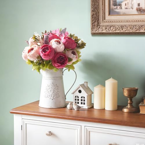 Mkono Peonies Artificial Flowers, 2 Packs 13 Stems Faux Peony Flowers Real Touch Fake Silk Bouquet for Arrangements Dining Table Centerpieces for Kitchen Bridal Wedding Party (2, Dark Pink) - color: Dark Pink