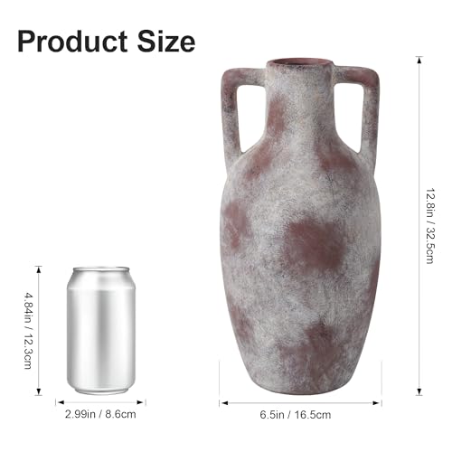 Ceramic Flower Vase with Handles, 12.8 inch Tall Farmhouse Vase Rustic Vases Decorative Pottery Vases Large Floor Vase for Home Decor Living Room Bookshelf Table Centerpiece Fireplace, Terracotta - color: 12.8 in - Terracotta