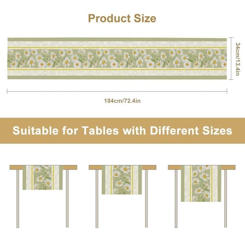 Daisy Table Runner, Rustic Spring Summer White Green Floral Flower Boho Vintage Seasonal Coffee Table Center Decor for Family Outdoor Farmhouse Holiday Party Table Decorations, 13"x36" - color: Daisy-3, size: 13“ X 36"