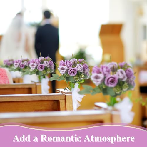 Zeyune 8 Pack Artificial Mini Purple and Lilac Roses 12 Inch Fake Flowers with Stems 80 Small 1.6 Inch Flower Heads Silk Mini Rose Bouquets for Wedding Centerpieces, Bridal Bouquets, Home Party Decor - color: Purple and Lilac