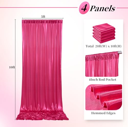 20ftx10ft Hot Pink Sequin Backdrop Curtain for Parties, Wrinkle Free Thick Glitter Sparkle Photo Backdrop Drapes 4 Panels 5x10FT Shimmer Back Drop Cloth for Wedding Birthday Photography Background - color: Hot Pink, size: 5'W×10'H _4 Panels