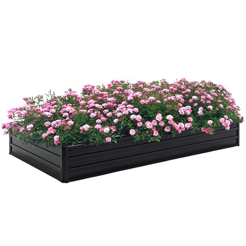 Thanaddo Galvanized Raised Garden Bed 8x4x1ft Outdoor Planter Box Galvanized Steel Garden Bed Kit for Vegetables, Flowers, Herbs and Succulents Black - size: 8x4x1 ft