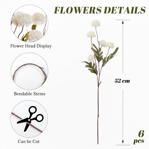 SITUMEIZI White Flowers Faux Mum White Artificial Flowers Fake Mums Silk Pompon Mini Chrysanthemum 6Pcs for Home Party Wedding Decorations - color: Ivory-white