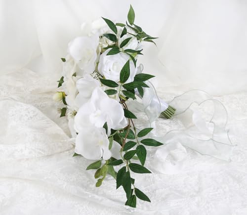 Bridal Bouquets for Bride,10 Inch White Wedding Bouquets for Bride for Ceremony Anniversary Wedding Bridal Shower(White Green) - color: White Green