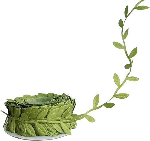 Leaf Ribbon 20 Yard Fabric Ribbons Roll Green Leaf Tape 1" Width Artificial Olive Trim Tape for Gift Wrapping Craft DIY - size: 20 Yards
