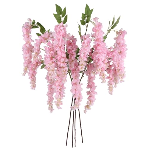IPOPU 3.9FT Wisteria Artificial Flowers, 4PCS Wisteria Hanging Flowers, Silk Pink Flower with Long Stem for Tall Vase Filling Wedding Wall Backdrop Centerpieces Home Decoration (Pink) - color: Pink