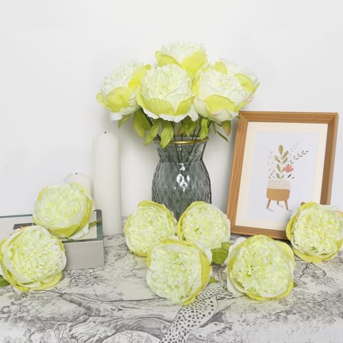 16pcs Peony Artificial Flowers Green Fake Peonies Bulks Silk Peonies Flowers Faux Peony Flowers Heads with Stems for Home DIY Wedding Party Festival Baby Shower Decorations (Green) - color: Green