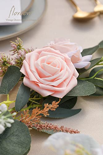 Floroom Artificial Flowers 50pcs Real Looking Blush Shades Foam Fake Roses with Stems for DIY Wedding Bouquets Bridal Shower Pink Centerpieces Floral Arrangements Party Tables Home Decorations - color: Blush Shades, size: 50Pcs