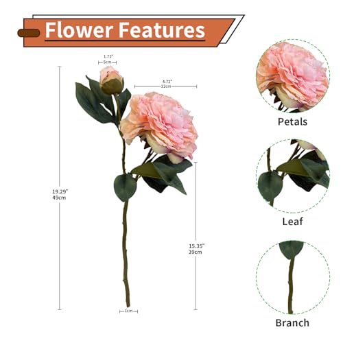 4 PCS Premium White Peonies Artificial Flowers,19.2’’Fake Faux Silk Peonies for Centerpieces Wedding Home Decor (4, Pink) - color: Pink