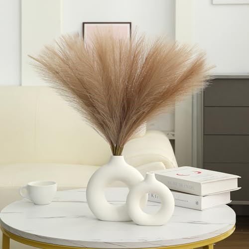 Ureymx Faux Pampas Grass Decor 17.7 Inch 30pcs, Artificial Pampas Grass Fluffy Home Decor, Short Vase Room Decor pompous Grass Flower Arrangement for Boho Home Wedding Decoration (Light Brown) - color: Light Brown, size: 17 Inch 30 Pcs