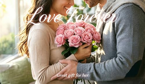10 Pcs Real Touch Artificial Roses Fake Rose Long Stem Silk Faux Flowers Bridal Bouquet for Wedding Home Decor Romantic Valentine Gifts (Pink) - color: Pink