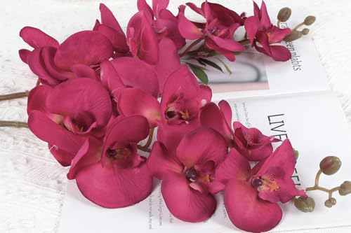 36.22 Inch Orchids Artificial Flowers 6 PCS Fake Orchids Velvet Silk Orchids Faux Orchid Flowers Long Stem Artificial Flowers for Tall Vase for Home Wedding Decoration(Fuchsia) - color: Fuchsia