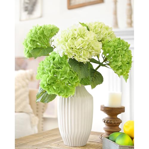 FiveSeasonStuff Real Touch Silk Hydrangea Flowers, 2 Large Long Stem Artificial Flowers for Floral Arrangements (Mixed Spring Green & Paris Green) - color: Mixed Spring Green + Paris Green