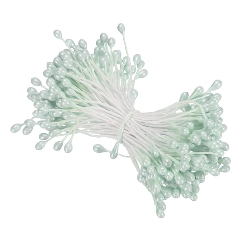 PATIKIL 3mm Double Heads Flower Stamen, 150 Pcs Artificial Pistil Matt Pearl Floral for DIY Christmas Card Wedding Decoration, Light Blue - color: Light Blue