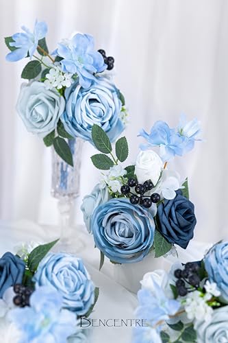 Dusty Blue Wedding Centerpieces Flowers Set of 6 Mini Bridesmaid Bouquets Posy Bouquet Pre-Made Wedding Flowers Centerpieces for Table Artificial Flowers - color: Dusty Blue