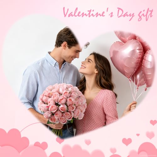 60Pcs Realistic Fake Roses Faux Flowers with Long Stems, Artificial Silk Rose Flowers for Valentines Day Home Wedding Decor Bridal Bouquet (Light Pink-60) - color: Light Pink-60