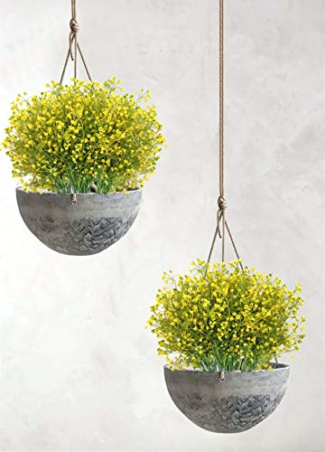 Artificial Plants, Plastic Shrubs Fake Simulation Bushes Wedding Outdoor Home Garden Verandah Parterre Office Table Centerpieces Arrangements Decoration DIY Planter Filler - Yellow 4 Pack - color: Bell Grass Yellow / 4pcs