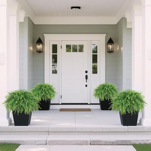 Juxdp 21" Artificial Ferns Plants Topiary - 2 Set for Front Porch Decoration,Fake Boston Fern Potted Plants Faux Greenery Bush UV Resistant for Outdoor Indoor Door Garden Farmhouse Home Decor (Green)