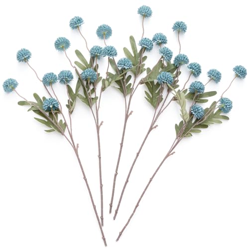 Laelfe Dusty Blue Flowers Artificial Pompon Mum, Fake Kiku Flowers Silk Small Mini Chrysanthemum Ball Faux Mum Decor for Autumn Filler DIY Bouquet Centerpieces Arrangements Shower (Dusty Blue) - color: Dusty Blue