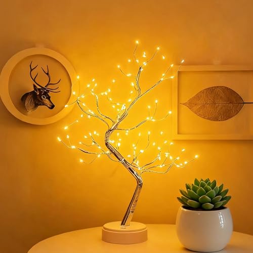 Hbaushun 20" Tabletop Bonsai Tree Light, 108 LED Fairy Light Spirit Tree, Battery/USB Operated, Touch Sensor Switches, DIY Artificial Tree Lamp for Bedroom Desktop Christmas Room Decor (Warm White)