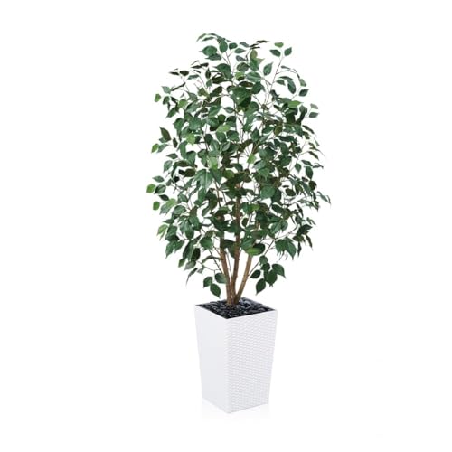 VeriNatural 5ft Artificial Ficus Tree,Tall Faux Tree with Pebbles & Planter UV Resistant Potted Fake Plant with Silk Leaves & Real Wood Trunk,Indoor Outdoor Floor Plant for Home,Living Room,VN129 - color: White, size: 5ft