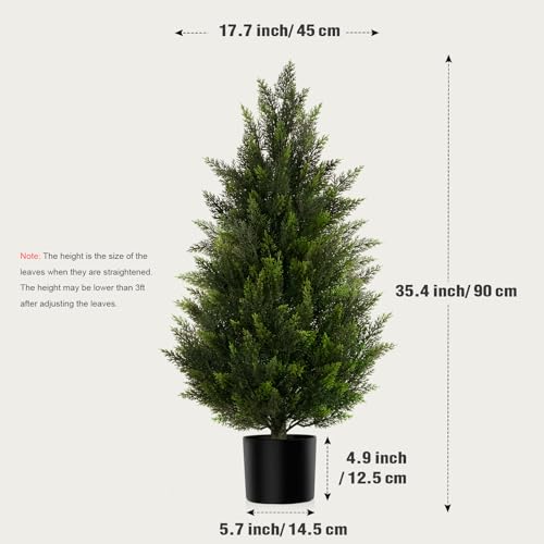 Vitalismo Artificial Topiary Cedar Trees 3FT Tall 2 Set, Outdoor Indoor Faux Pine Shrubs Plants, Realistic Fake Plants Front Porch Decor, Artificial Bushes Cypress for Home Front Door Offices - color: Cedar, size: 3ft