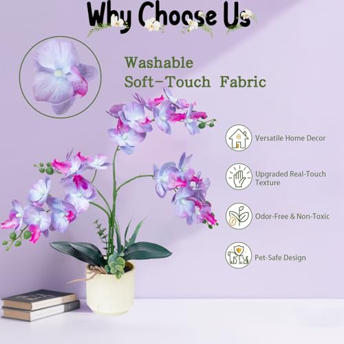 ucky Purple 15.7" 3D Lifelike Artificial Orchid Plant with 20 Heads, Realistic Faux Phalaenopsis in Ceramic Pot for Home Decor, Elegant Fake Flower Arrangement Table Centerpiece - color: Purple