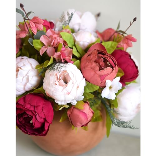 FiveSeasonStuff Burnt Pink and Dusty Pink Vintage Artificial Peonies Silk Flowers and Hydrangeas for Wedding Bridal Home Decor – Beautiful Floral Centerpiece Bouquet (Fireside Romance) - color: Fireside Romance (Burnt Pink and Dusty Pink)