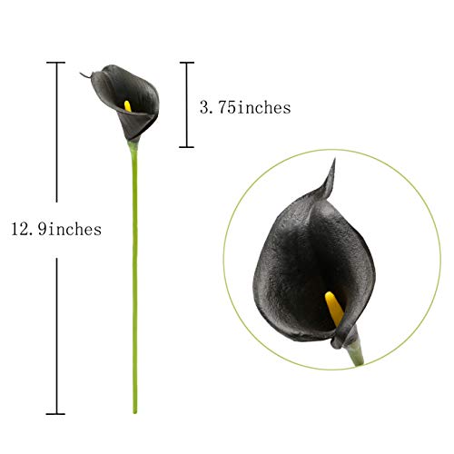 DuHouse 20Pcs Artificial Calla Lily Flower Real Touch Latex Flowers for DIY Wedding Bouquet Party Home Decor (Black) - color: Black, size: 20pcs