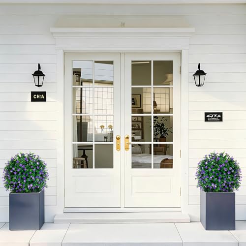 Artificial Purple Flower Boxwood Topiary Ball Trees,2 Set of 16'' UV Resistant Fake Evergreen Shrubs Bushes Plants with Ground Spike, Fake Plants for Outdoor Indoor Front Porch Garden - color: Purple Flower