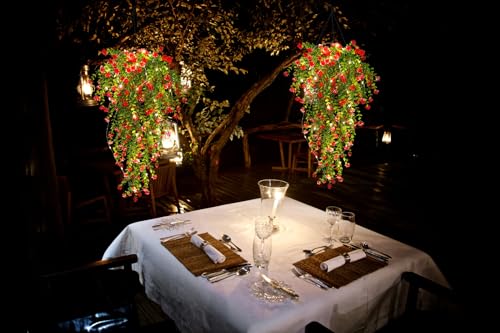 Vine Plant Fake Ferns Plants Large Faux Artificial Hanging Plants Wall Plants Artificial Hanging Plants Outdoors Fake Hanging Plant Greenery Vine with Lights for Outdoor Plants Decor 3 Pcs(Red) - color: Red, size: Hanging Plants With Lights