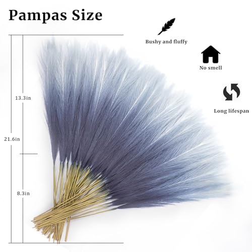 TORONTOKYO Navy Blue Pampas Grass Decor, 50Pcs 21.6 inch Artificial Faux Pompas Grass Small Fluffy Arrangement for Wedding Boho Home Decor Vase Filler - color: Navy Blue, size: 21.6inch-50Pcs