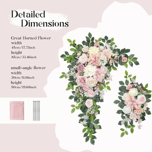 Odouzy Wedding Arch Flowers Kit,Artificial Flower Arch Decor (Set of 3),2pcs Artificial Flower Arrangement with 1pc Sheer Drape for Wedding Decor Reception Backdrop Floral Decorations (Light Pink) - color: Light Pink