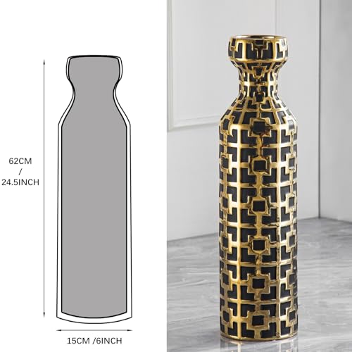 Black with Golden Vase for Modern Home Decoration, 24.4 inch Tall Floor Vases for Home Decor, Ceramic vases for décor, Suitable for Living Room Decor, Bathroom Decor and Office Décor - color: Black With Gold
