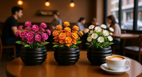 Smart Artificial Plants Set of 3, Mini Faux Flowers for Home, Office Desk, Bedroom & Bathroom Decor