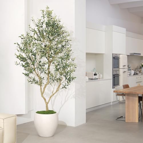 LYERSE 8ft Faux Olive Tree - Olive Trees Artificial Indoor with Large Olive Branches and Lifelike Olive - Artificial Olive Tree for Home Office House Living Room Decor - size: 8ft