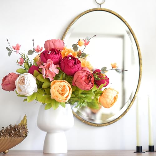 FiveSeasonStuff Artificial Peony Bouquets, 2 Silk Flower Bundles in Peach, Coral, Cream & Burgundy with Hydrangeas for Wedding Centerpieces & Home Decor (Country Delightful) - color: Country Delightful (Orange, White, Pink & Red)