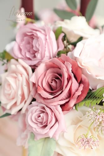 Floroom Dusty Rose Cream Artificial Flowers Fake Roses Peonies and Greenery Combo Box Set for DIY Wedding Bouquets Bridal Shower Centerpieces Floral Arrangements Party Tables Home Decorations - color: Delicate Dusty Rose