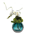 Artificial Orchids, White, in Translucent Bubble Glass Vase, Blue | Look Real, Realistic Appearance, Flower Arrangement - color: Blue