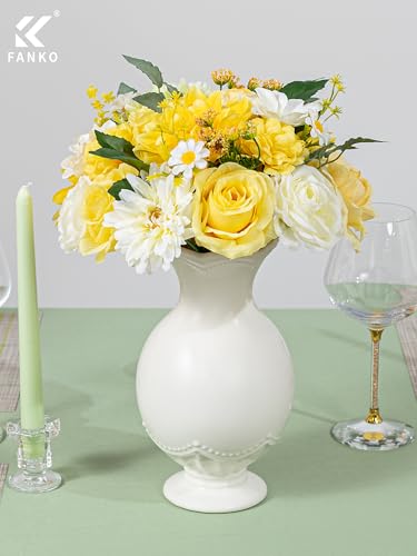 FANKO Artificial Flowers for DIY, Yellow Faux Flowers Bouquet, Fake Rose Dahlia Daisy Cosmos Silk Flowers for Vase, Home Decor, Garlands, Garden Wedding, Party, Birthdays - color: Cream Yellow