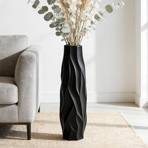 Extra Large Black Floor Vase – 24" Modern Decorative Ceramic Vase for Living Room Corner, Hallway or Entryway Home Decor - size: 24 Inch