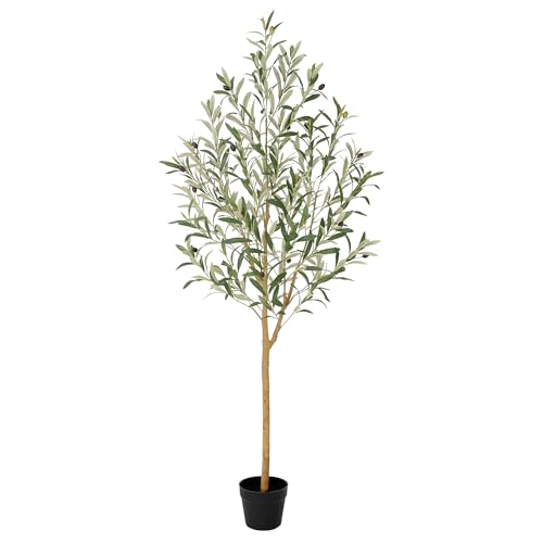 Bellacat 5ft Faux Olive Tree with Real Wood Trunk, 60in Artificial Olive Tree with Lifelike Fruits & Silk Leaves, Fake Olive Tree Indoor for Living Room Bedroom Office Decor - color: Green Olive Tree, size: 5ft