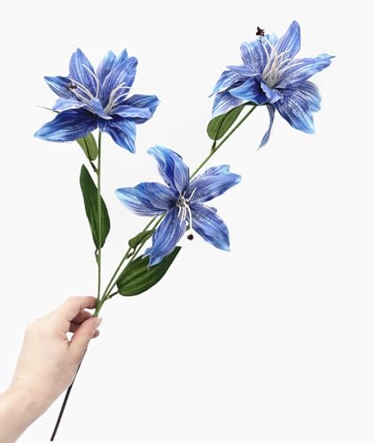 Artificial Lily Flowers Fake Vintage Lilies Silk Flower Realistic Tiger Lily Plastic Stems Faux Plants for Indoor Outdoor Decor Vase Floral Arrangement Wedding Party Bouquet DIY Decoration Blue 4 Pack - color: Silk Flowers / Blue / 4 Pack