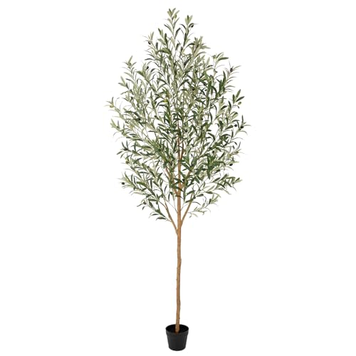 7ft Realistic Artificial Olive Tree with Real Wood Trunk, 84in Faux Olive Tree Indoor with Lifelike Leaves and Fruits, Faux Olive Tree for Home Office Living Room Bedroom Patio Decor - size: 7ft