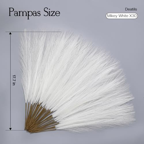 Ureymx Faux Pampas Grass Decor 17.7 Inch 30pcs, Artificial Pampas Grass Fluffy Home Decor, Short Vase Room Decor pompous Grass Flower Arrangement for Boho Home Wedding Decoration (Milky White) - color: Milky White, size: 17 Inch 30 Pcs