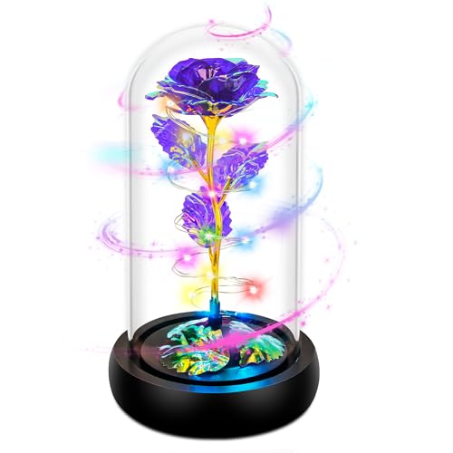 Childom Mothers Day Flowers Gifts for Mom from Daughter Son,Birthday Gifts for Women Mom Grandma Wife,Flowers for Delivery Prime,Rotating Purple Light Up Rose in A Glass Dome,Wedding Valentines Gifts - color: Rotating Purple Colorful Large