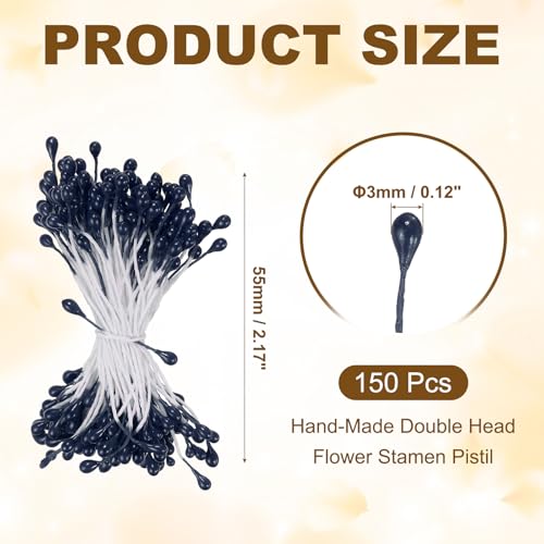 PATIKIL 3mm Double Heads Flower Stamen, 150 Pcs Artificial Flower Stamen Pistil Matt Pearl Floral Stamen for DIY Christmas Card Wedding Decoration, Dark Blue - color: Dark Blue
