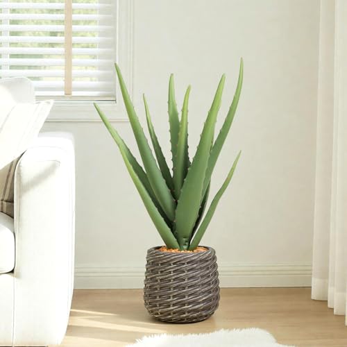 1.5ft Artificial Agave Plants, 18" Fake Aloe Vera Plant with 13 Leaves in Brown Pot, Large Faux Floor Plant for Home Office Hotel Bedroom Patio Balcony or Garden Indoor Decor - size: 18"