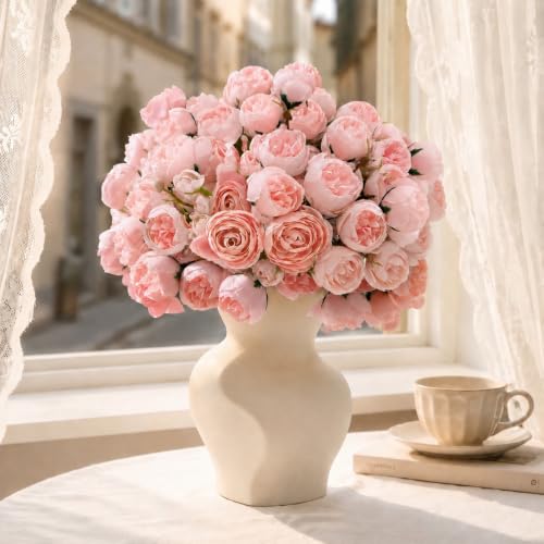 24 PCS Ranunculus Artificial Flowers, Faux Mini Ranunculus Bulk | Realistic Silk Ranunculus Bouquet for DIY Bouquets, Bridal Shower Decorations, Centerpieces, Arrangements, Pink - color: Pink