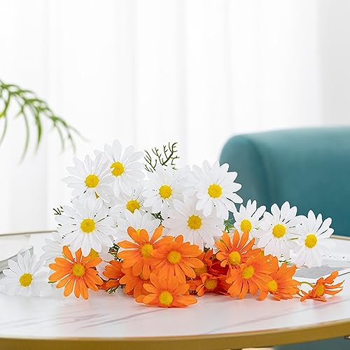 NatureMan Artificial Flowers 12 Bundles Artificial Silk Daisy UV Resistant Outdoor Fake Wildflowers with Stems Daisy Arrangements for Home Hotel Office Garden Decoration (White,Orange) - color: White,orange